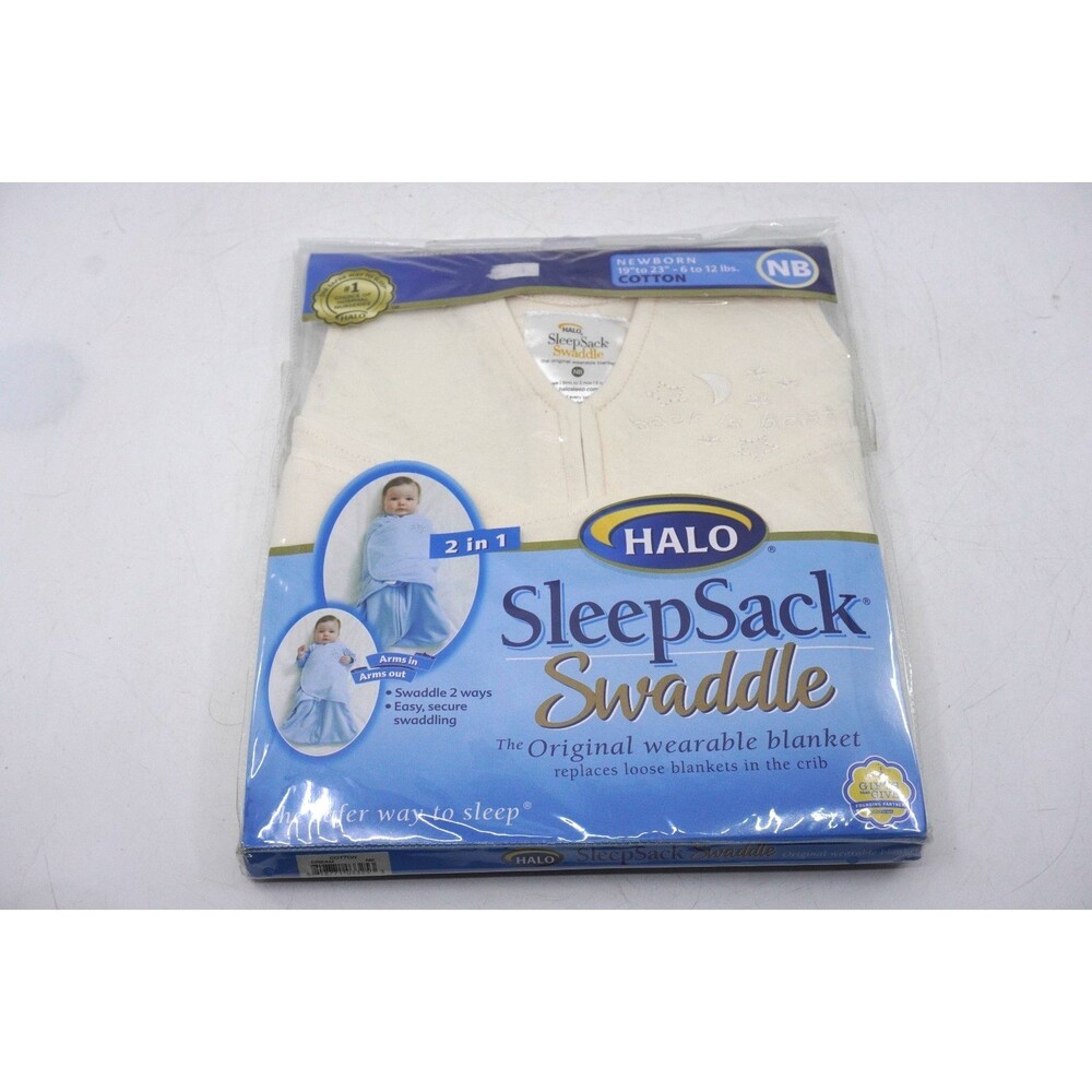 HALO Sleepsack Swaddle NB to Three Months 3 Way Adjustable Cotton Off White